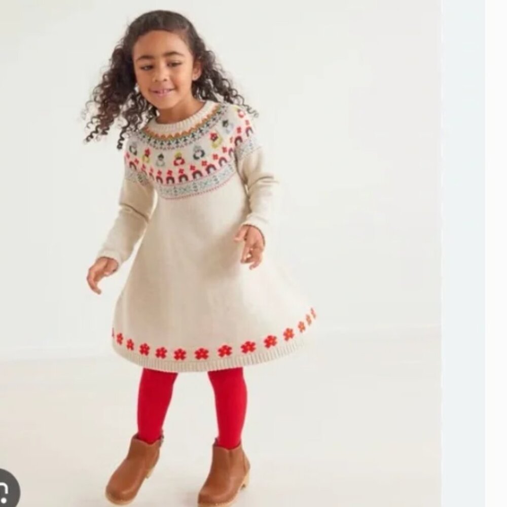 Hanna Andersson Cotton Sweater Dress Girls Size 8 Yoke Fair Isle Nordic Quirky